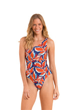 Load image into Gallery viewer, Model Front: Rio De Sol One-Piece Leaves Santorini
