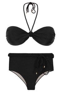 套装 Shimmer-Black Twist Belted-High-Waist