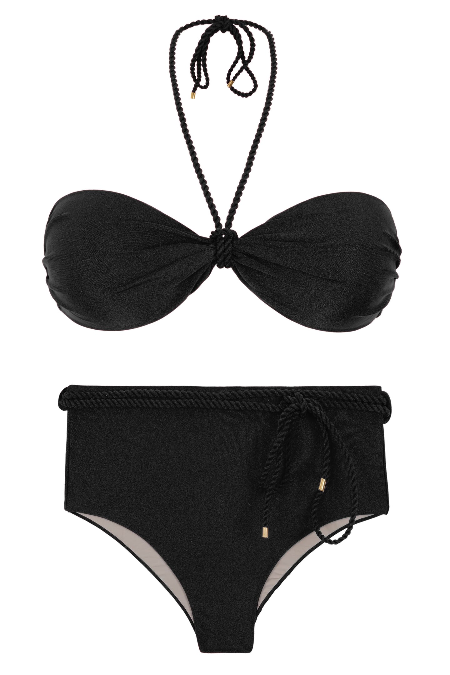 套装 Shimmer-Black Twist Belted-High-Waist